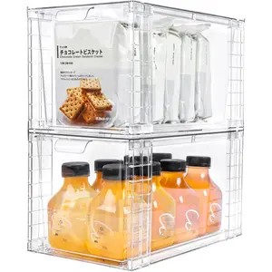 2Pack Large Stackable Storage Drawers,Clear  Organizers with Handle,Easily Assemble for Kitchen Undersink,Bathroom,Cabinet,Makeup,Closet,,Pantry Organization Bins