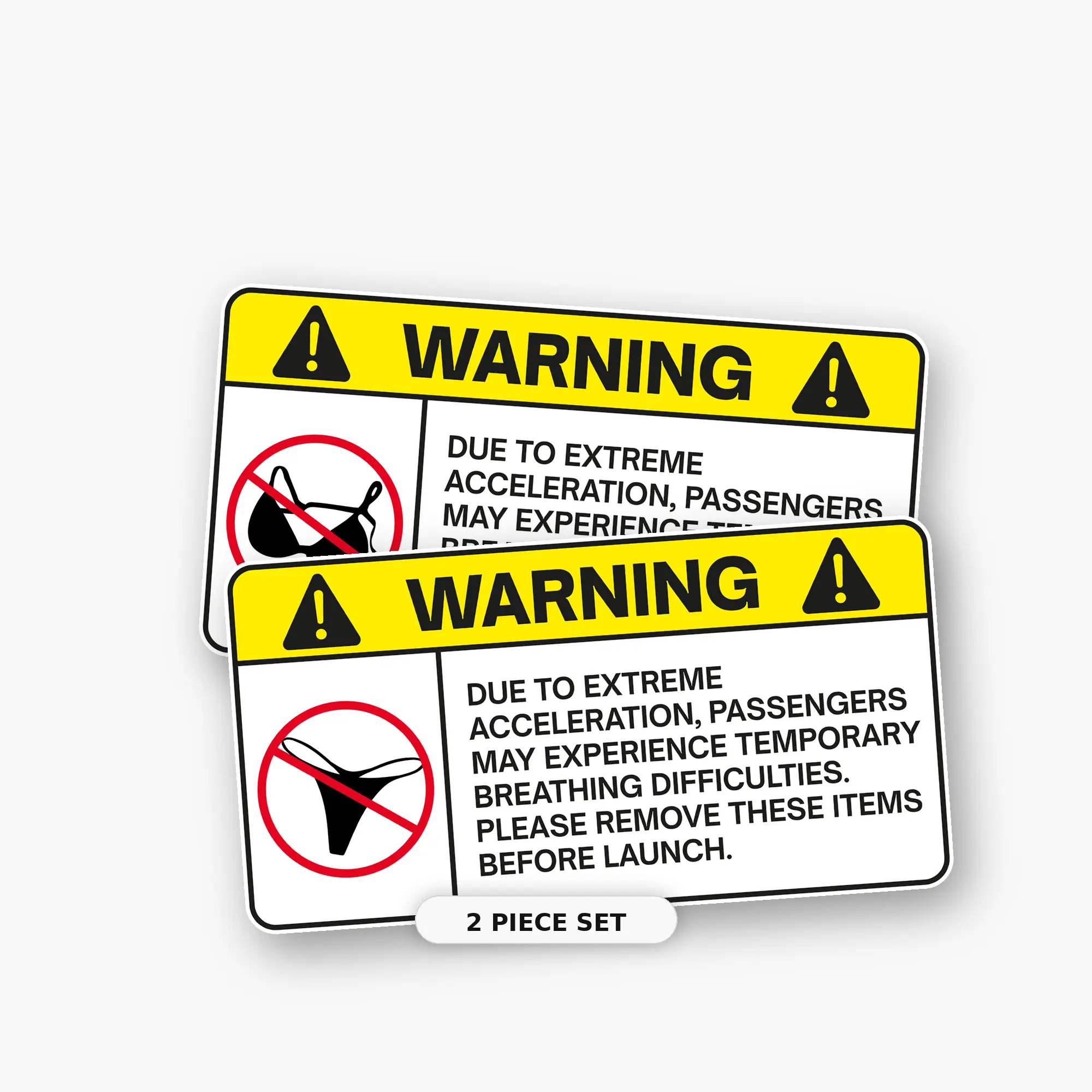 Funny Car Warning Sticker Set – Remove Loose Items Before Launch, 2 Pack