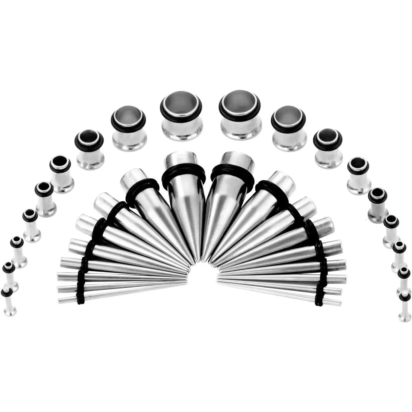 Unisex 36pcs Surgical Steel Ear Stretching Kit - 14G-00G Tapers with Tapered Tips, Tunnels, Gauges for Starter Body Piercings & Ear Expansion, Body Piercing Jewelry