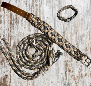 Beautiful Fall Paw and Me Set - Colorful Paracord Dog Leash Collar & Bracelet for Everyday Use