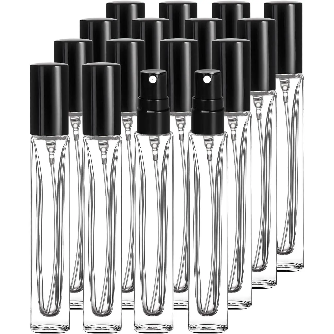 16pcs 10ML Rectangular Refillable Mini Glass Perfume Sprayer Bottles Set with Funnel & Label, Leak-proof Cosmetic Storage Bottles for Travel Toiletries, Compact Durable Home Organizer for Mess-free Carry