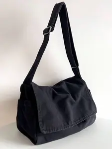 Women's Large Canvas Crossbody Bag, 2-Color (Army Green/Black) Casual Messenger Bag, Adjustable Strap Hobo Tote, Vintage Washed Canvas Shoulder Bag for Work, School, Travel, Daily Use