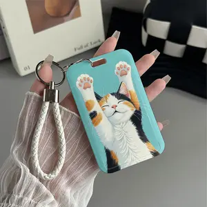 Sunny Paws Pattern Design Plastic Id Card Holder Badge Holder With Lanyard for Doctors, Nurses, Students-Bus Card Case, Campus Card Protector Perfect Halloween Christmas Gift