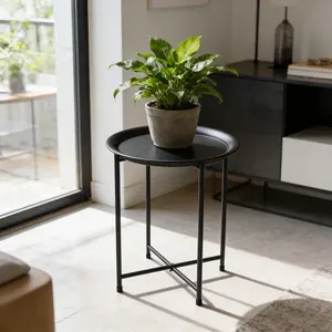 Nordic Style Iron Construction Round Tray Plant Stand, Multi-Layer Floor Standing Storage Side Table, Modern Home Decor Aesthetic Decorative Display Rack