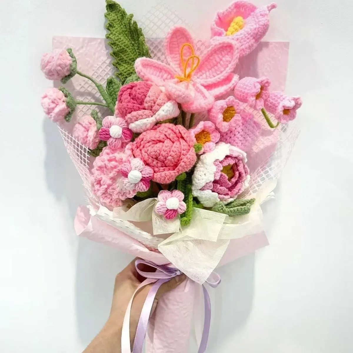 Handmade Crochet Flower Bouquet Style E, Large Keepsake Yarn Flowers for Gift and Home Decor