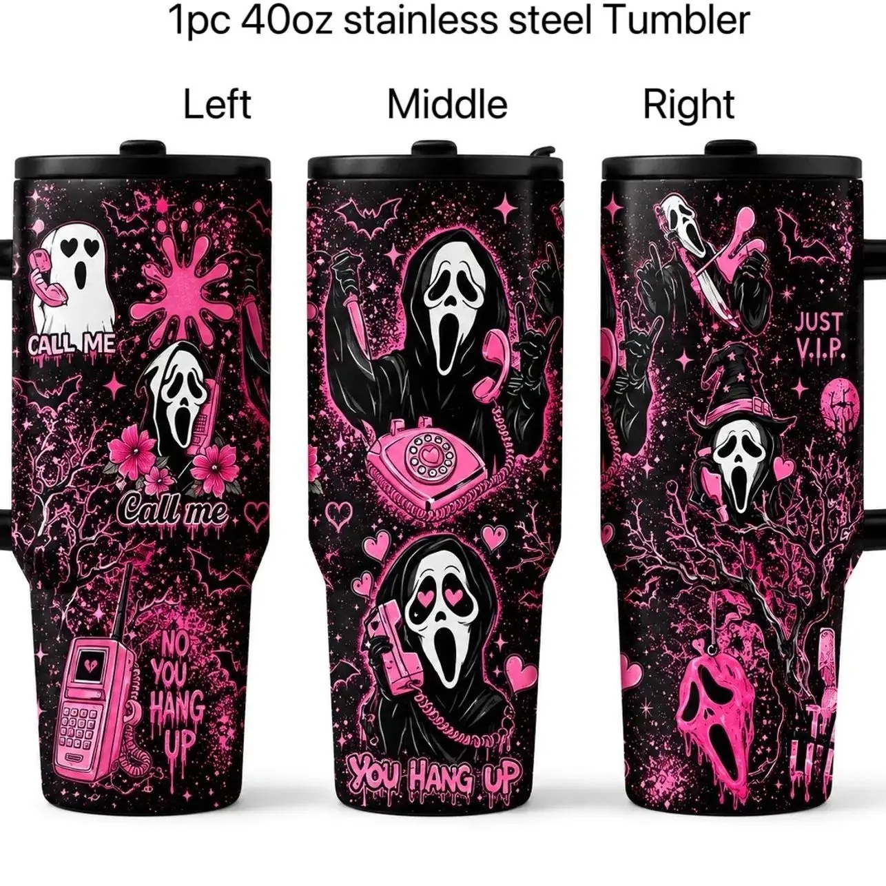 1pc 40oz Ghostface Scream Insulated Vacuum Tumbler, Glitter, Stainless Steel, Leakproof, Horror Theme, Halloween Gift, Travel Mug, Insulated Coffee Tumbler