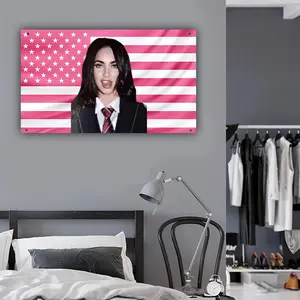 Megan Fox Pink American Flag | Hot Girls Room Decor | Celebrity Poster for Frat Dorm Wall Aesthetic | Transformers Megan Fox | Hot Pink Flag