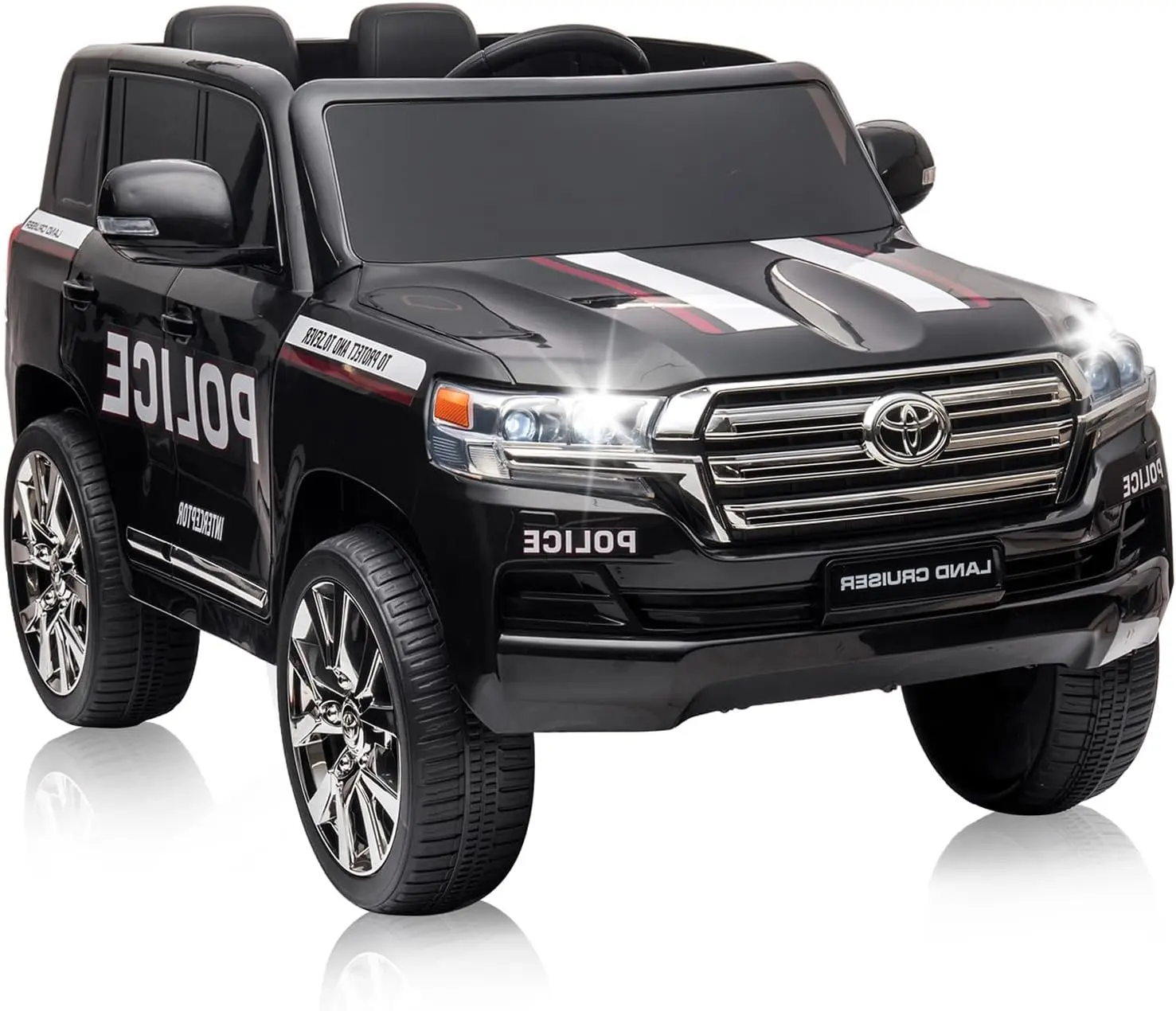 12v Ride on Police Car SUV, Licensed Toyota Land Cruiser Electric Vehicle with Remote Control, Dual Motor 3-Speed Kids Car with LED Lights & Music for Boys and Girls, Black