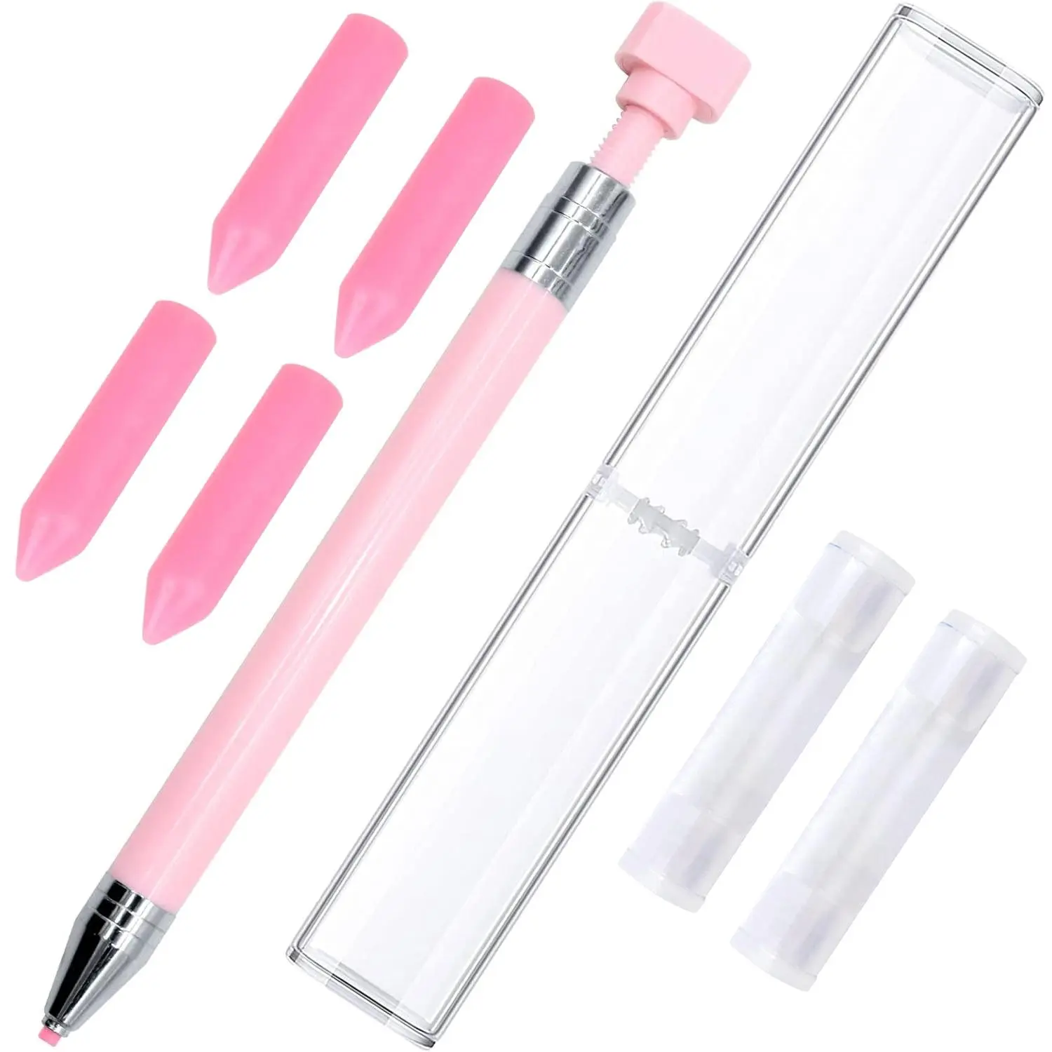Diamond Painting Pen With Refillable Wax Rotating Glue Point Drill Tool For Rhinestone Nail Art Beads Picking Pink Gift