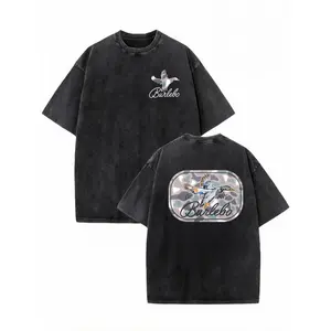 Burleb Camo Duck Est 2015 Hunting Wash Cotton Vintage Distressed Oversized Graphic Tee Men's Short Sleeve Pure Cotton T-Shirt Loose Fit, Retro Outdoor Streetwear Vintage Casual Hunting Aesthetic Baggy, 100% Cotton