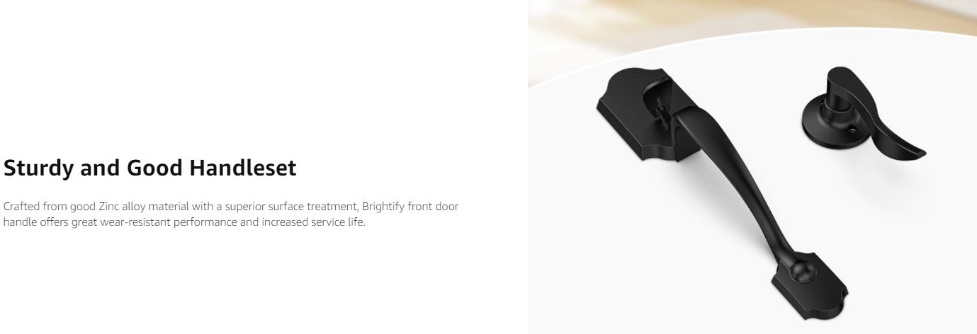 Brightify Antique Brass Front Door Handle No Lock, Classic Exterior Door Handle, Entry Door Handle Reversible for Left & Right Hand Doors