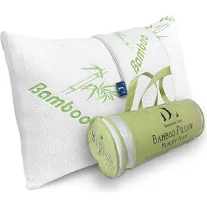 KING Size: Bamboo Pillows Adjustable Shredded Memory Foam for Sleeping - Ultra Soft, Cooling & Breathable Cover w- Relieves Neck Pain and Helps w/Asthma - Back/Stomach/Side Sleeper