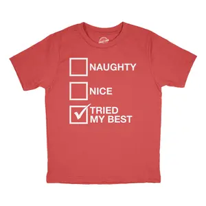 Toddler Funny T Shirts Naughty List Nice List Tried My Best Sarcastic Christmas Graphic Novelty Tee For Young Kids Funny Toddler Shirts Christmas Apparel for Toddler Childrens Graphic Tees Red -