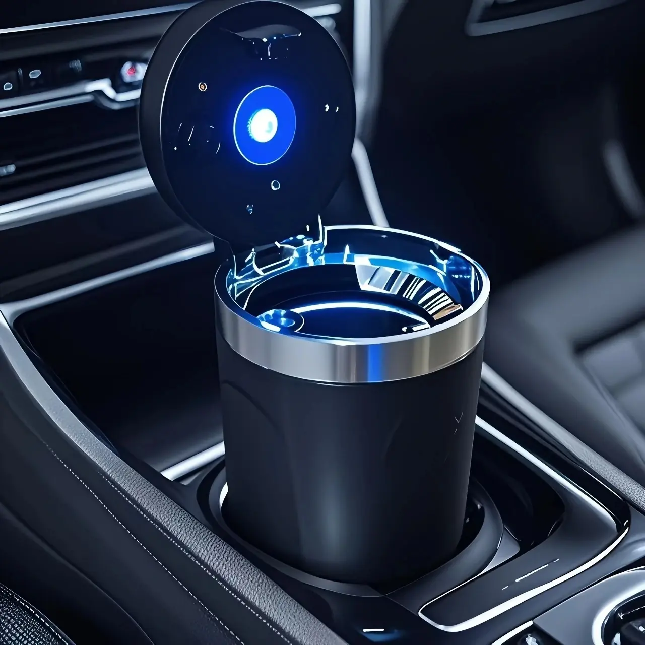 Creative Multifunctional Car Ashtray with Lid, Car Trash Can, Automatic Design, LED Light Features, Portable and Easy to Install, Car Console Organizer, Car Organizers, Car Trashcan