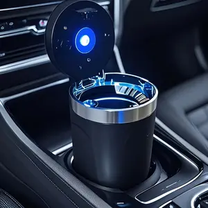 Creative Multifunctional Car Ashtray with Lid, Car Trash Can, Automatic Design, LED Light Features, Portable and Easy to Install, Car Console Organizer