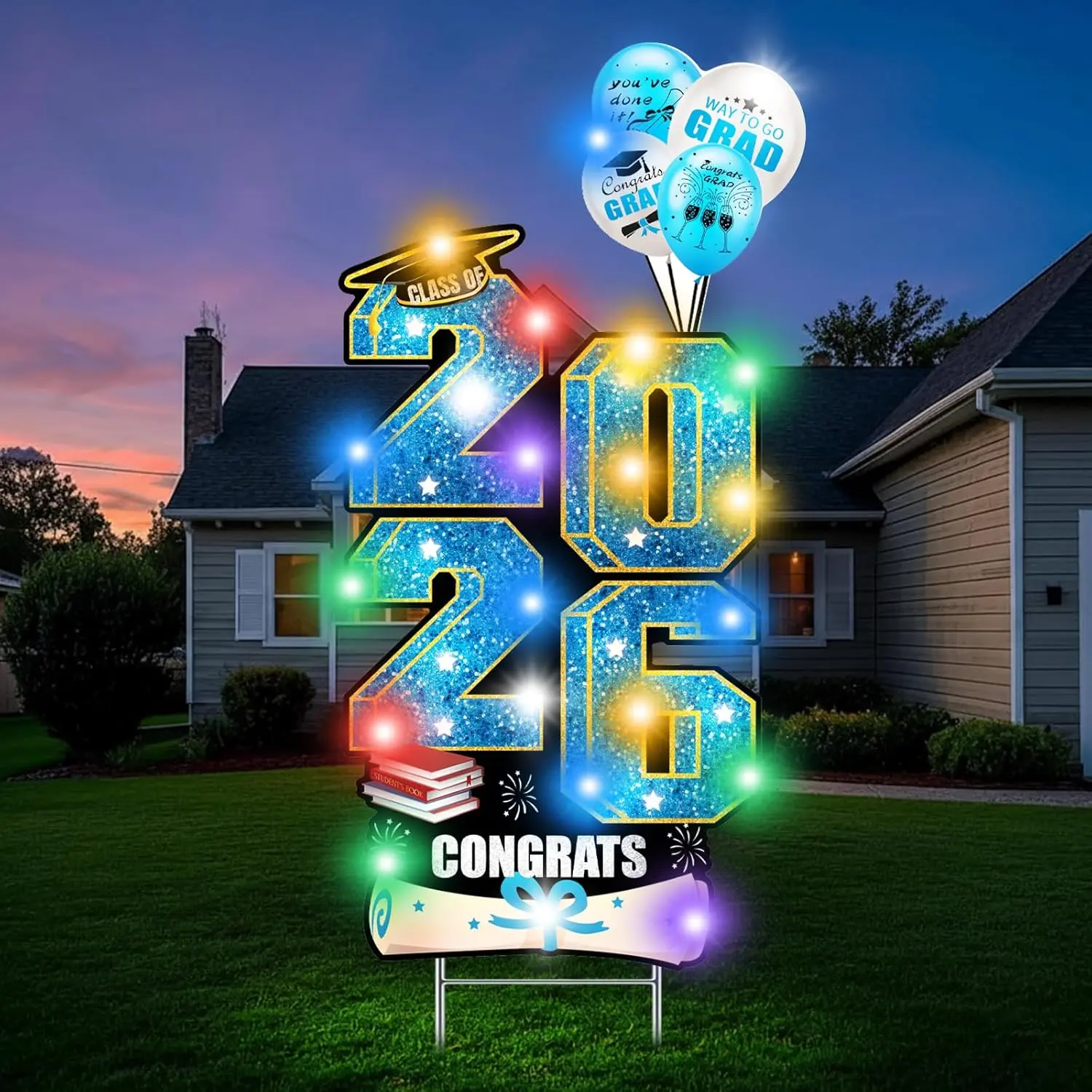 36.6Inch Graduation Yard Signs Class of 2026  Congrats Graduation Decorations with Metal Stakes High School College Bachelor Outdoor Grad Party Garden Lawn Signs (bule-1)