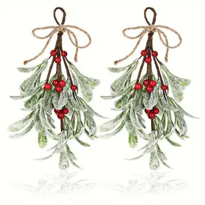 2-piece Frost Holly Decoration - Multi-purpose Artificial Christmas Tree Decorations, Fireplaces And More - Ideal For Holiday Homes, Weddings And Party Decorations, Christmas Decorations Ornaments Red Berries