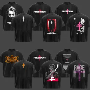 [COLLECTION] President Band T-Shirt Collection, Gothic Cross Graphic Tee, Retro Deathcore Style Shirt, Dark Religious Metal Inspired Shirts, Vintage Washed Heavy Cotton Band Tee,  Alternativefor n ivori tech jacket tech jacket book rod wave shirt