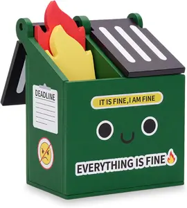 Dumpster Fire Pencil Holder with 100 PCS Flame Sticky Notes – Funny Dumpster Fire Desk Accessories for Office Decor – Fun Gift for Men, Coworkers