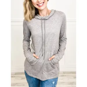 Long Sleeve Top with Adjustable Drawstring Neckline & Kangaroo Pocket