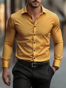 Men's Fashion Formal Solid Shirt, Casual Party Wear, All-Season Long Sleeve Button-Up, Breathable Outdoor Clothing, Button Up Top