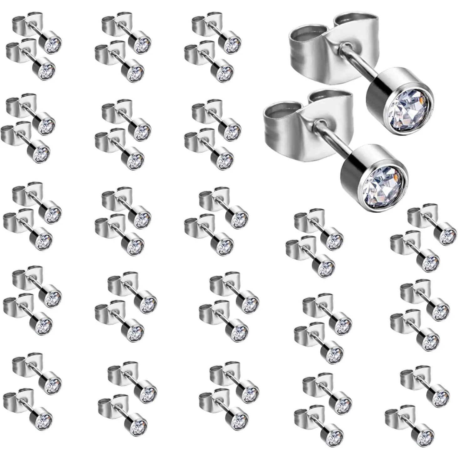 Fashion Synthetic Stud Earring Jewelry, 20-Pair 4MM Surgical Stainless Steel Modern Stud Earrings for Ear Piercing Guns