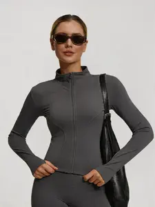 Women's Full Zip Fitted Jacket, Thumb Hole Long Sleeve Yoga Top, High Waist Sport Running Shirt, Ideal for Fitness and Daily Wear, Gym Jacket, Workout Clothes Women