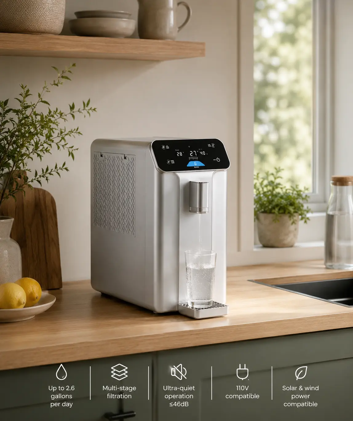 Eterna Plugged-In Countertop Atmospheric Water Generator, Household Kitchen Dispenser - Air-Derived Pure Hydration Solution for Self-Reliance