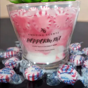 Peppermint Soy Coconut Wax Candle 16oz.| Home Décor| Hand Poured Marble Candle