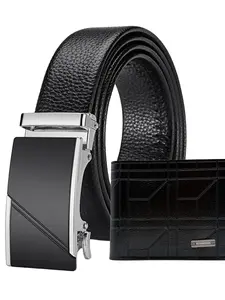 Men's PU Leather Casual Belt Set with Card Holder, Plain Pattern, Perfect Gift for Father's Day and Birthday, No Box Included