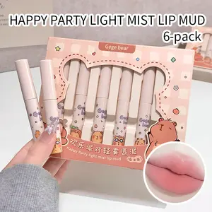 Gege Bear Party Light Mist Lip Mud Set, Matte Finish, Natural Look, All Seasons Use, Suitable for Women, Perfect Gift Choice