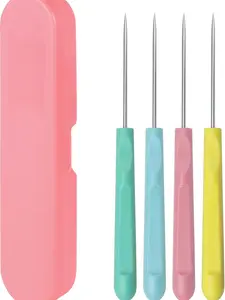 4Pcs 5.2 Inches Sugar Stir Needle, Cookie Scribe Needles Cake Decorating Needle Tool Cookie Decoration Supplies for Baking Lovers（Pink)