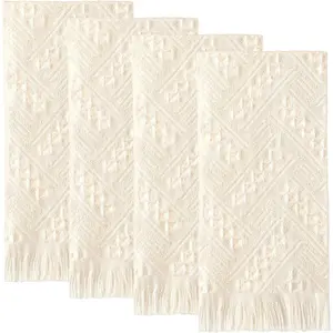 4 Pack Boho Hand Towel for Bathroom Kitchen 14x30 Inch 100% Turkish Cotton Spring Boho Decorative Waffle Towel Absorbent Soft for Farmhouse Bathroom Decor, Great Guest Gift (Cream White)
