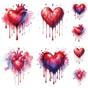 Valentine's Day Bleeding Heart Stickers, Washable Iron-On Transfer Paper, 4 Large & 4 Small, DIY Clothing Patches, Fashion Accessories