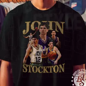 JALILELKHOURY Vintage John Stockton 90s Bootleg T-shirt – Unique Basketball Tee Gift For Fans Of Utah Throwback Style