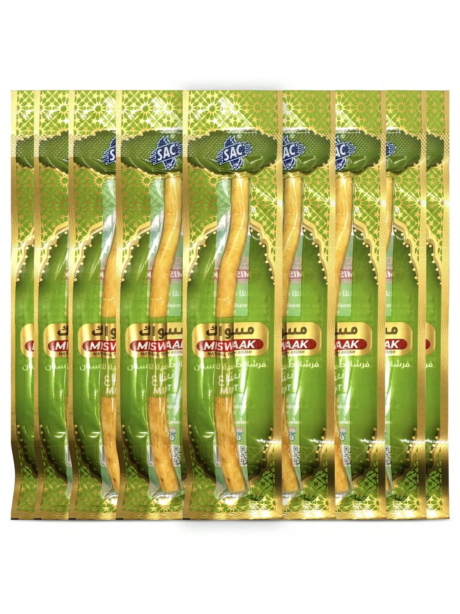 Mint Miswak Sticks Toothbrush - Vacuum Sealed Mint Flavor from Authentic Arabic Plants for Healthy Gums Teeth Fresher Breath Antibacterial Coconut Oral Gentle Whitening & Stain Removal
