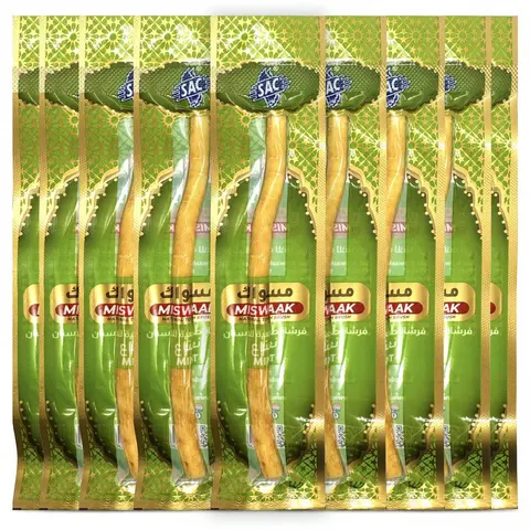 Mint Miswak Sticks Toothbrush - Vacuum Sealed Mint Flavor from Authentic Arabic Plants for Healthy Gums Teeth Fresher Breath Antibacterial Coconut Oral Gentle Whitening & Stain Removal, Soft Bristle Toothbrush, Teeth Cleaner