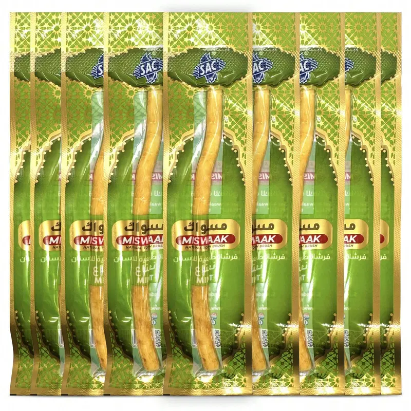 Mint Miswak Sticks Toothbrush - Vacuum Sealed Mint Flavor from Authentic Arabic Plants for Healthy Gums Teeth Fresher Breath Antibacterial Coconut Oral Gentle Whitening & Stain Removal, Soft Bristle Toothbrush, Teeth Cleaner