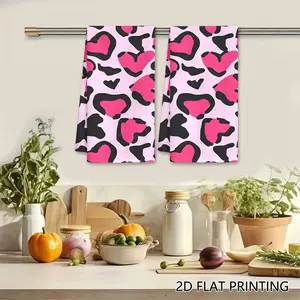 2Pcs Pink & Black Heart Leopard Print Swedish Dishcloth, Trendy Animal Pattern Reusable Absorbent Wipe, Bold Fashionable Kitchen Decor