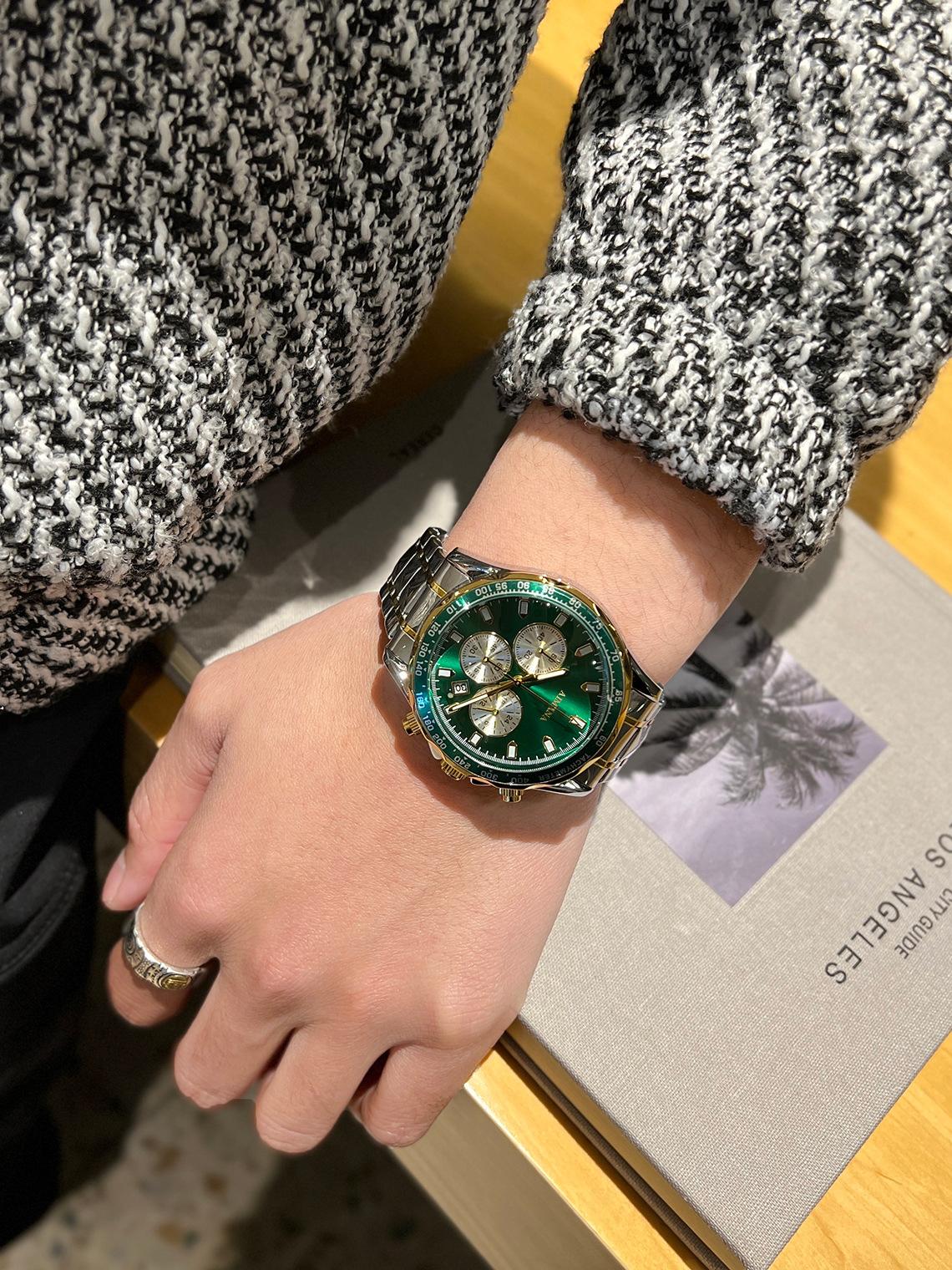 Swiss Luxury Men's Multifunctional Watch - Luminous Quartz Wristwatch with Premium Steel Band, Waterproof Business Style