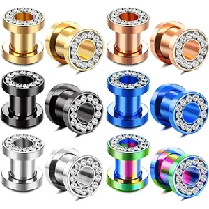 IRONBOX 6Pairs 00Gauges Ear Tunnel Expander Earrings Stainless Steel With Ziecon 0G Ear Plugs Earrings 2G Ear Stretcher Piercings Jewelry 14G-00G Double Flared Screw Fit Ear Gauges Set