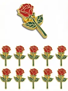 10 Pcs Rose Flower Enamel Pins, Alloy Mini Lapel Pins, Japanese Style Metal Badges, Versatile Fashion Accessories, Gift Idea
