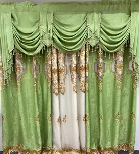 Jenifer Sage Green Embroidered Curtain Set – 5 Piece Grommet Panels with Valance & Backing