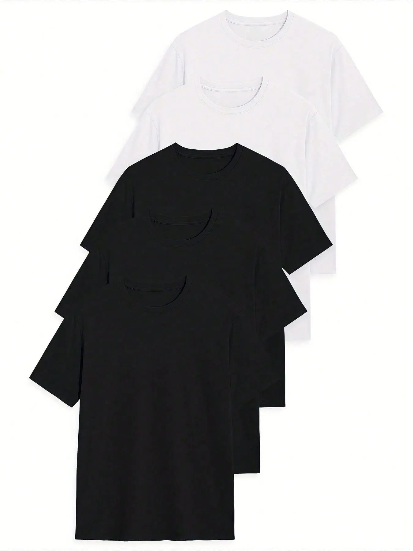 Men's 5-Pack Basic 100% Cotton Oversized Crew Neck Short-Sleeve T-Shirts, Unisex Blank Solid Color Tees for DIY Printing & Casual Layering, Multi Black White Packs