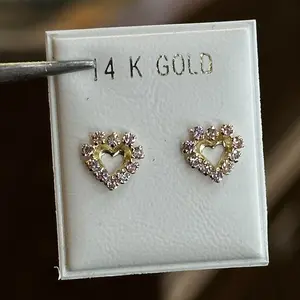 14K PINK CZ HEART STUDS