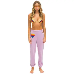 RAINBOW HEART STITCH SWEATPANTS - MAUVE