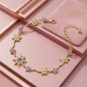Sun Flower Purple Bracelet Inspired Zircon Gemstone Necklace Sun & Moon Starburst Princess Christmas Jewelry