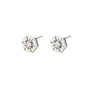 7mm CZ Sun Stud Earrings for Men Women Streetwear Hip Hop Punk Unisex Style