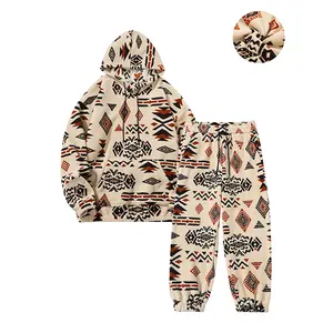 Men's Winter Outfit - Hooded Ethnic Jacket & Printed Pants Set - Comfortable Two-Piece for Cold Weather