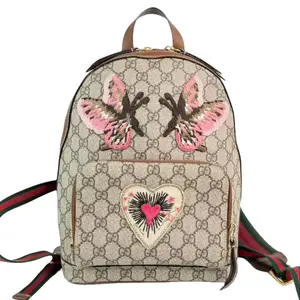 Pre-owned GUCCI Leather Backpacks GG Logo Supreme Zip Pocket Embroidered Backpack